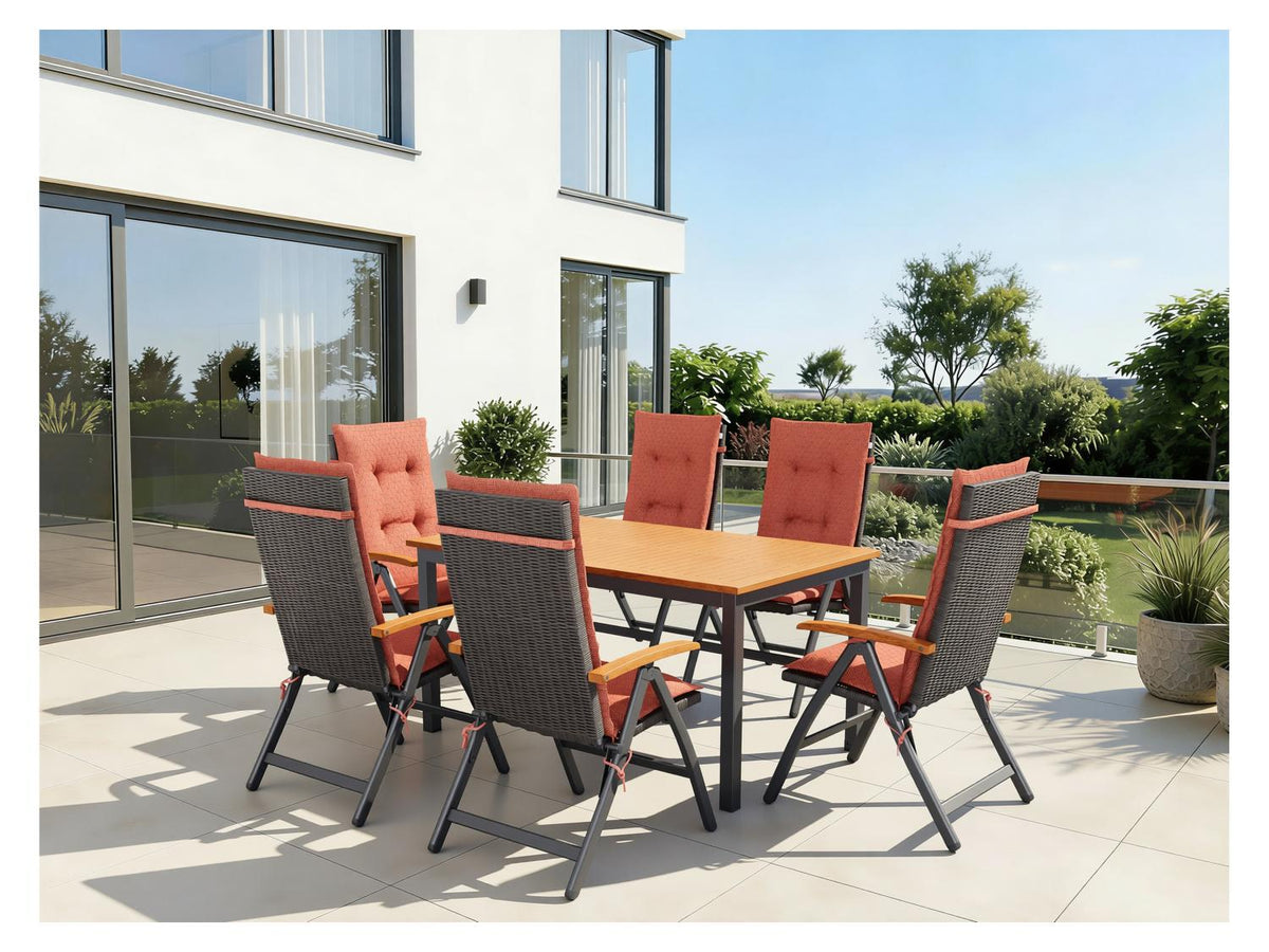 Table de jardin + Lot de 6 fauteuils pliants tressés Valencia