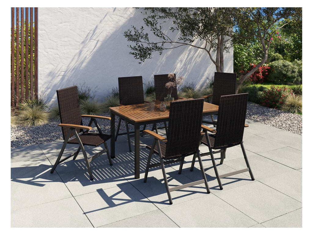 Table de jardin + Lot de 6 fauteuils pliants tressés Valencia