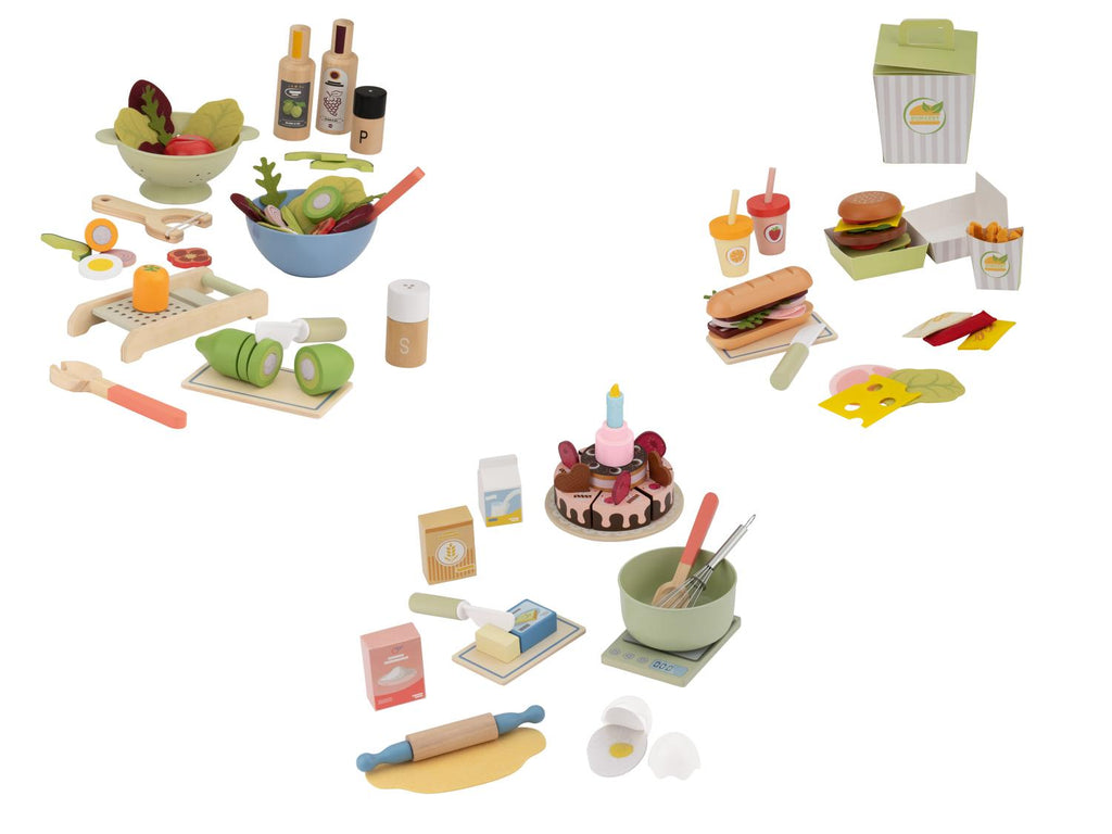 Set de jeu : burger et frites ou à gâteaux ou à salade