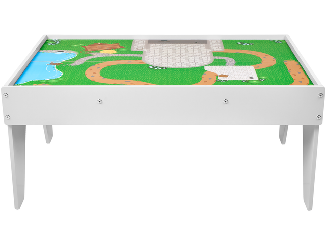 Table avec circuit de train en bois, 100 pièces