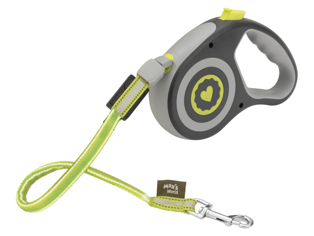 Laisse pour chien enrouleur à LED vert ou jaune