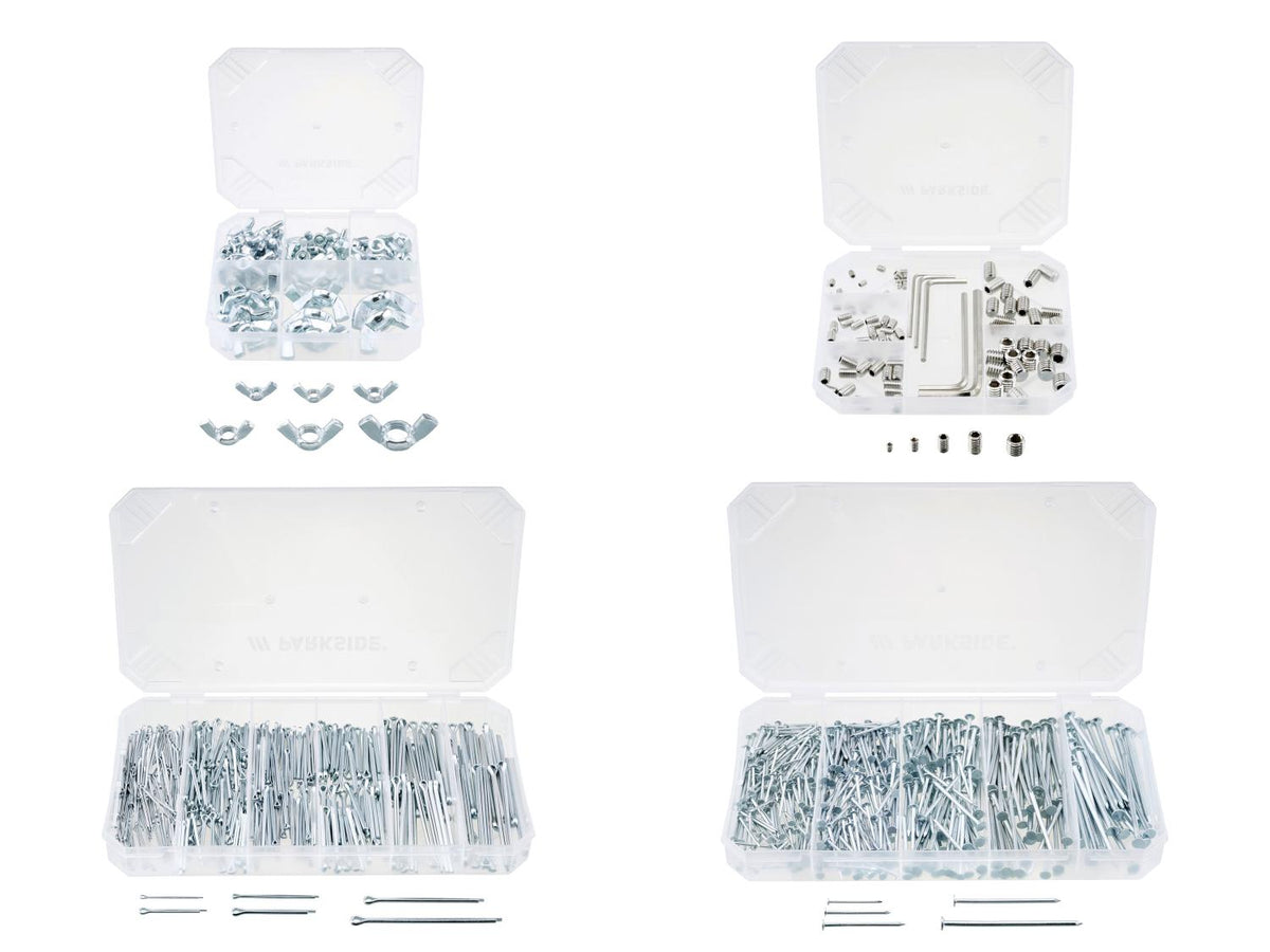 Assortiment d'écrous à oreilles ou de vis sans tête ou de goupilles fendues ou de clous