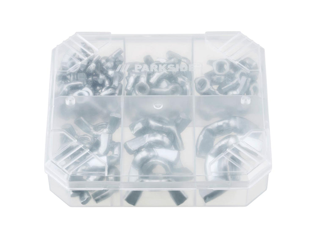 Assortiment d'écrous à oreilles ou de vis sans tête ou de goupilles fendues ou de clous