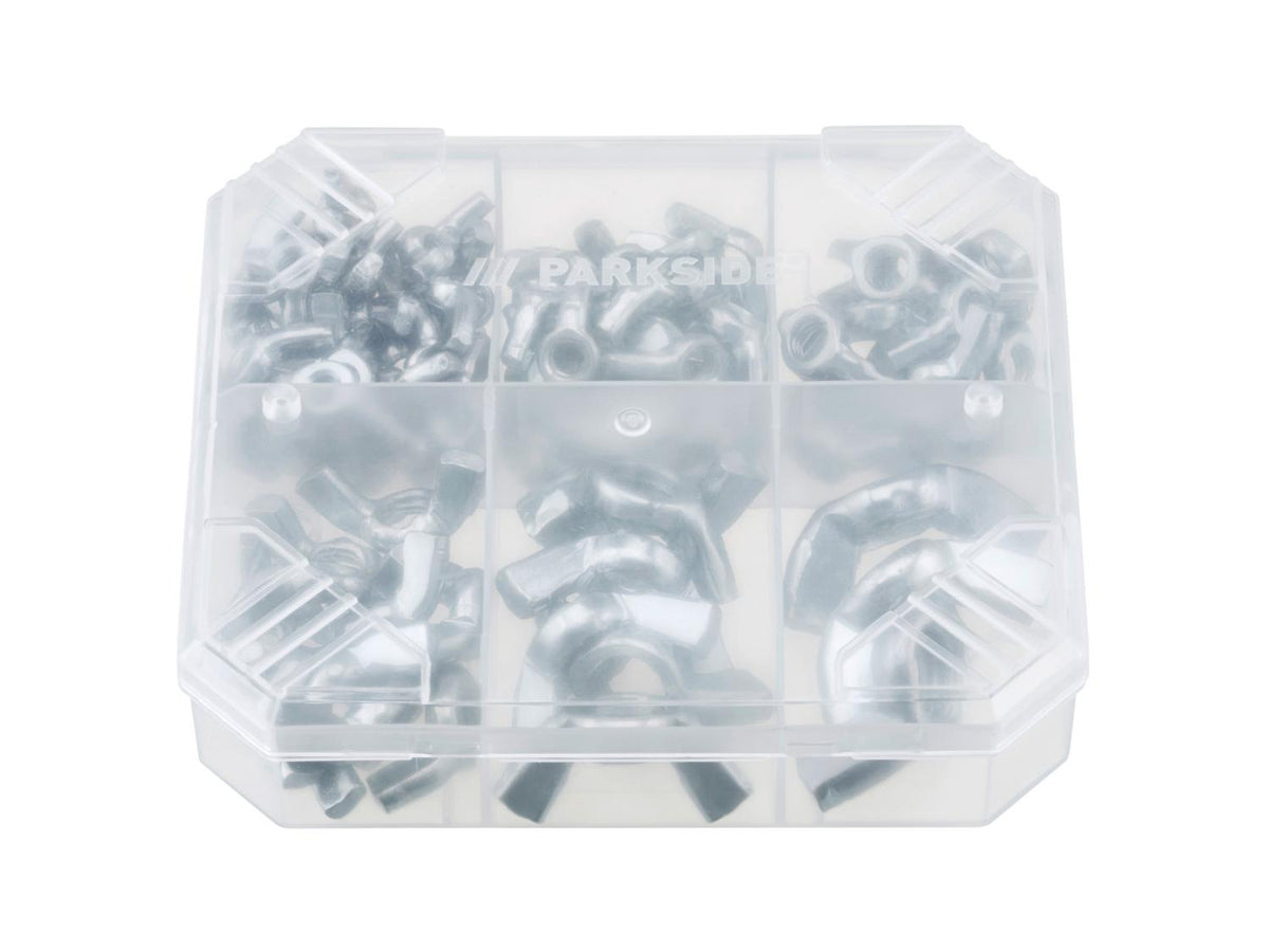 Assortiment d'écrous à oreilles ou de vis sans tête ou de goupilles fendues ou de clous