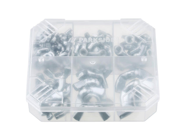 Assortiment d'écrous à oreilles ou de vis sans tête ou de goupilles fendues ou de clous