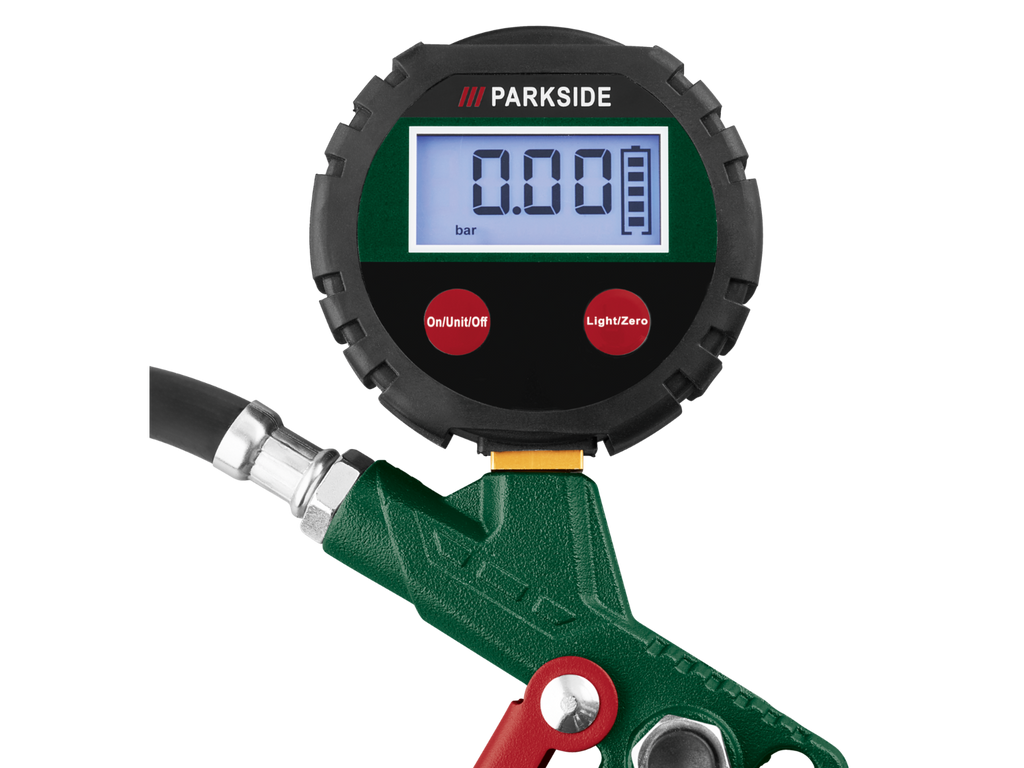 Gonfleur de pneus numérique, PDLD 10 C2, tuyau spiralé à air comprimé 10 m inclus