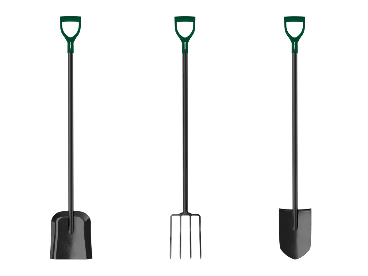 Kit d'outils de jardin : bêche pointue, pelle et fourche à bêcher