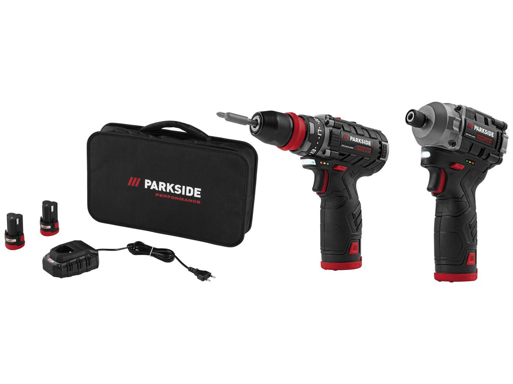 Set de démarrage perceuse-visseuse 12V et visseuse à choc 12V (avec batterie et chargeur) PBSPA 12 E4 / PDSSAP 12 B1