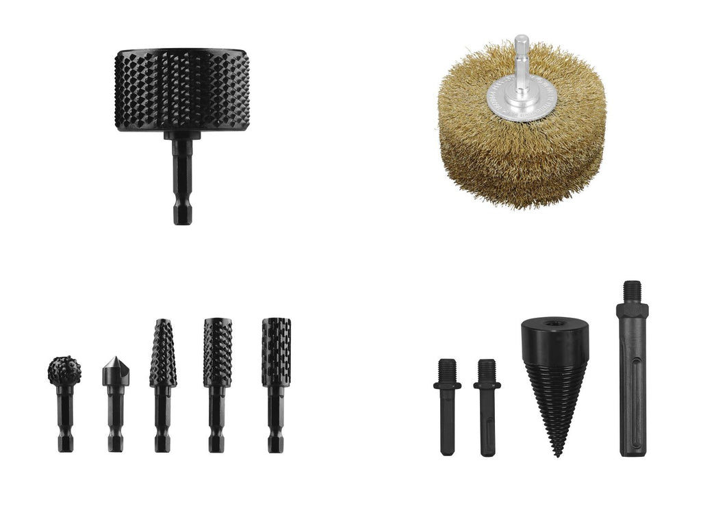 Râpe rotative ou brosse à structurer le bois ou set de râpes et fraises ou mèches à fendre le bois