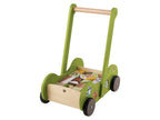 Poussette en bois, avec 30 blocs de construction en bois