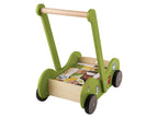 Poussette en bois, avec 30 blocs de construction en bois
