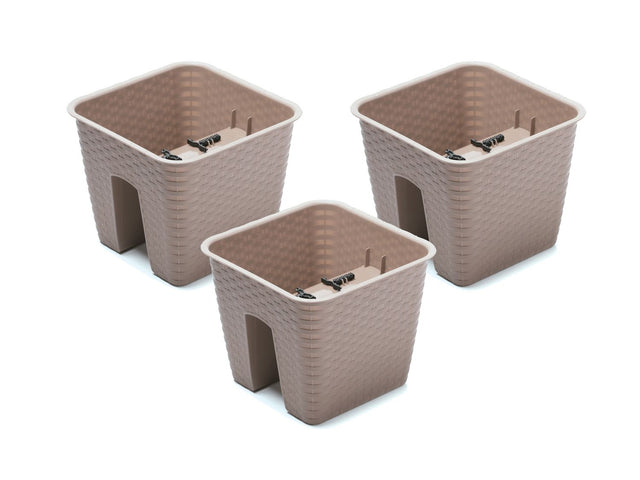 Jardinière de balcon « Ratolla Railing » aspect rotin, lot de 3