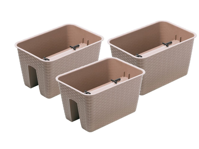 Jardinière de balcon « Ratolla Railing » aspect rotin, lot de 3