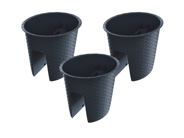 Jardinière de balcon « Ratolla Railing » aspect rotin, lot de 3