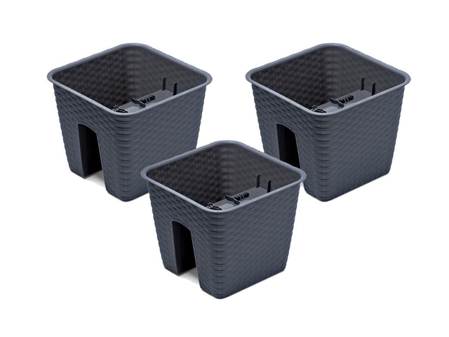 Jardinière de balcon « Ratolla Railing » aspect rotin, lot de 3
