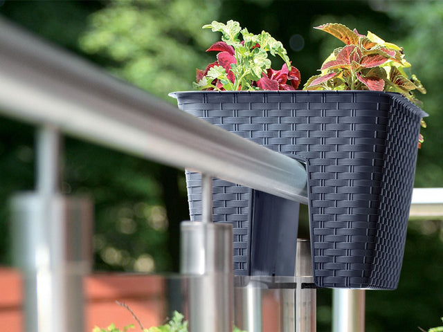 Jardinière de balcon « Ratolla Railing » aspect rotin, lot de 3