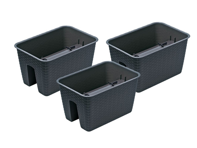 Jardinière de balcon « Ratolla Railing » aspect rotin, lot de 3