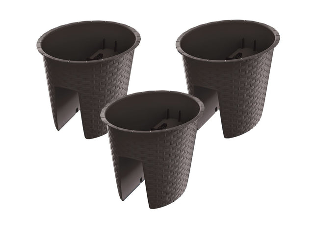 Jardinière de balcon « Ratolla Railing » aspect rotin, lot de 3