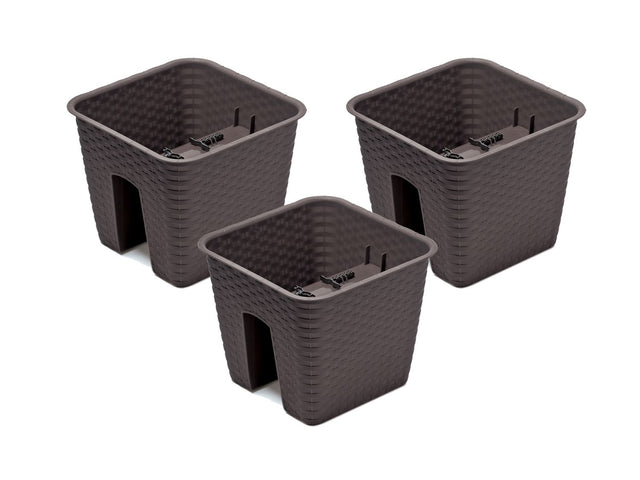 Jardinière de balcon « Ratolla Railing » aspect rotin, lot de 3