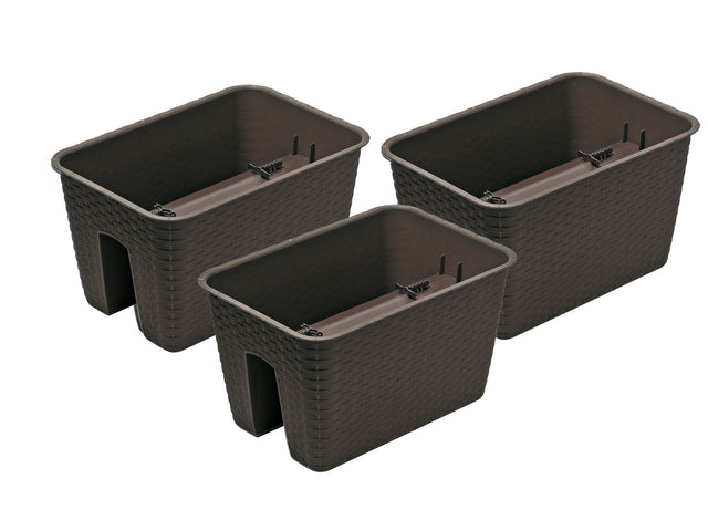 Jardinière de balcon « Ratolla Railing » aspect rotin, lot de 3