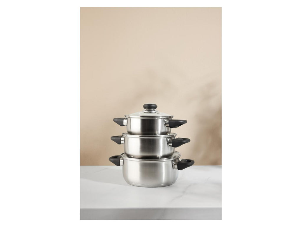 Set de 3 faitouts en acier inoxydable avec couvercle