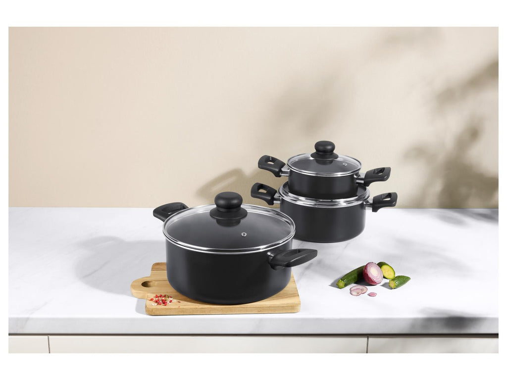Set de faitouts en aluminium avec couvercles, 3 pièces