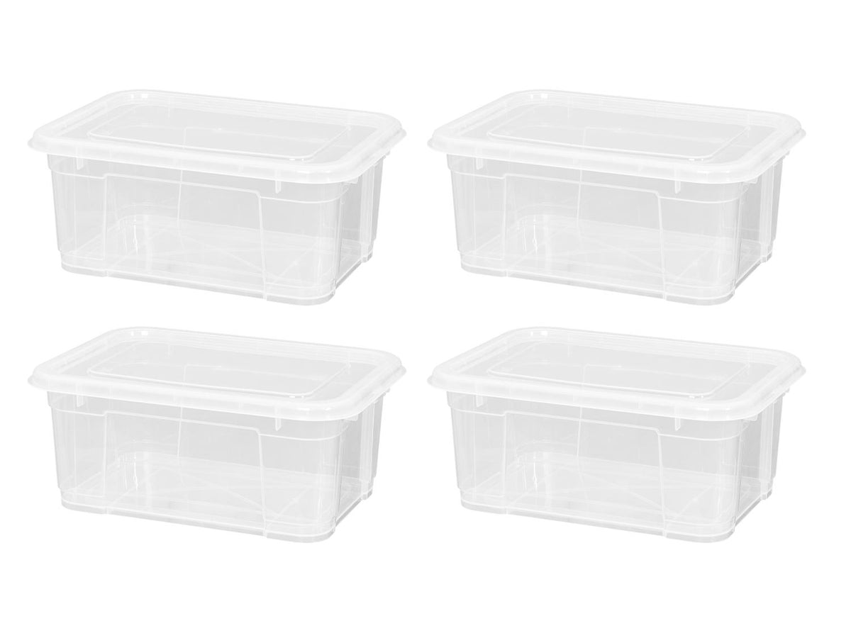 Lot de 4 boîtes de rangement en plastique avec couvercle, 11 L