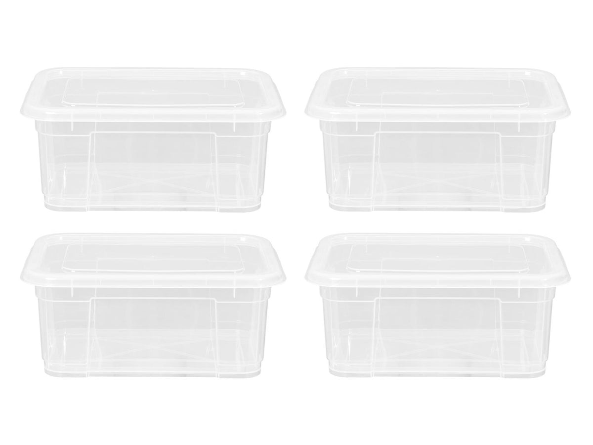 Lot de 4 boîtes de rangement en plastique avec couvercle, 11 L